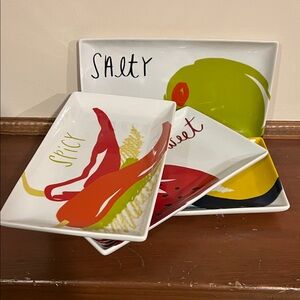 Crate&Barrel Vintage Colorful Appetizer Plates Set with Taste Bud Notes (4)